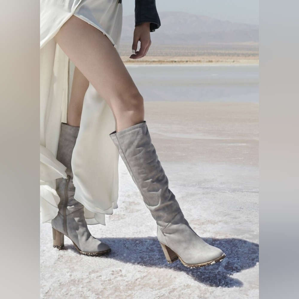 Michela Sheepskin lined Weatherproof Leather Tall Boot In Morning Dove